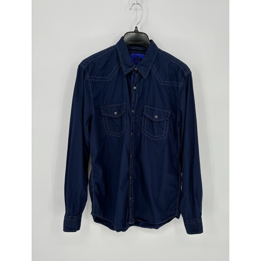 Express Men’s L Navy Blue Western Button Down Shirt Contrast Stitch Y2K Cowboy - Picture 2 of 11